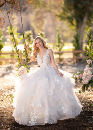 Plunging V Neck Beaded Ivory Lace Tulle Ruffle Deep V Back Wedding Dress Plunging V Neck Beaded Ivory Lace Tulle Ruffle Deep V Back Wedding Dress
